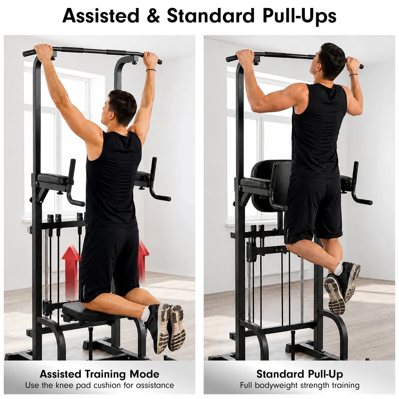 Powertrain Pull-Up and Dip Power Tower Multifunction Strength Training Station