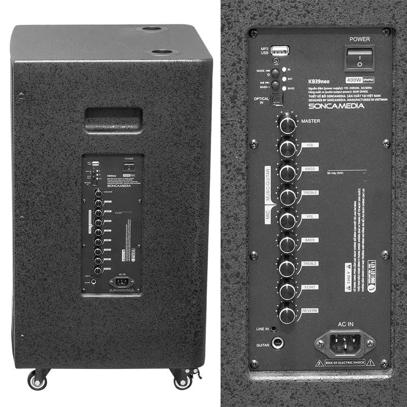 Soncamedia Kbeatbox KB-39NEO – 15" Big Box Karaoke Speaker System | 80W RMS | Wireless Mics