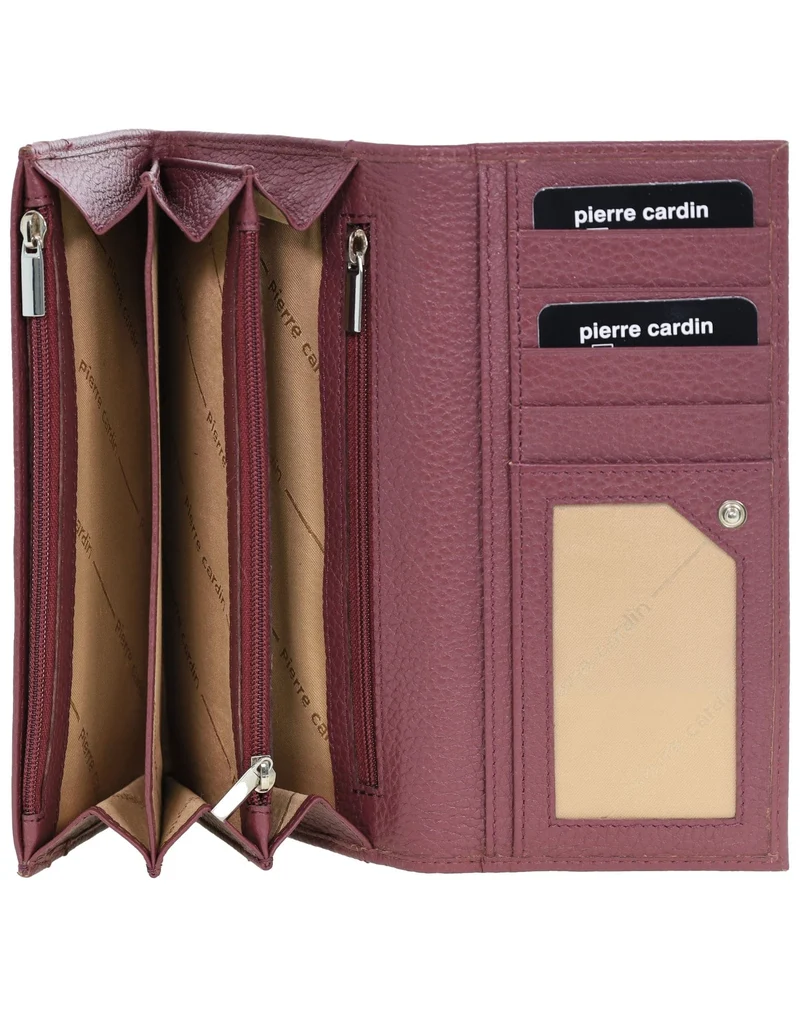 Pierre Cardin Women's Rustic Leather Protected RFID Wallet 19cm Wine