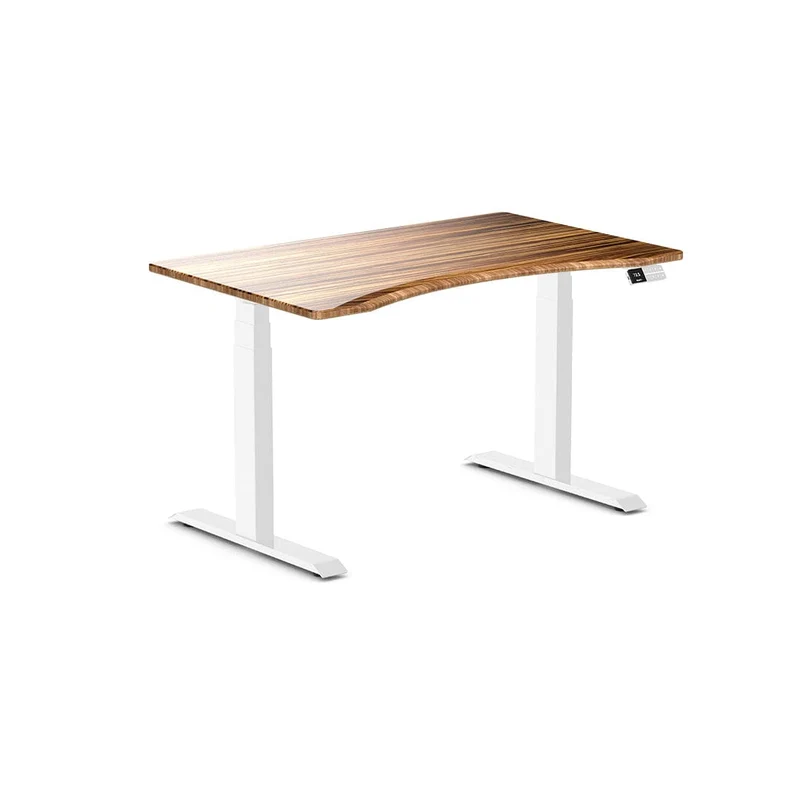 Desky Dual Ergo Edge Sit Stand Desk 180cm Black Desktop and White Frame