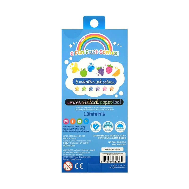 Ooly Yummy Yummy Metallic Gel Pens Writing Stationery 3y+ (6-Pack)