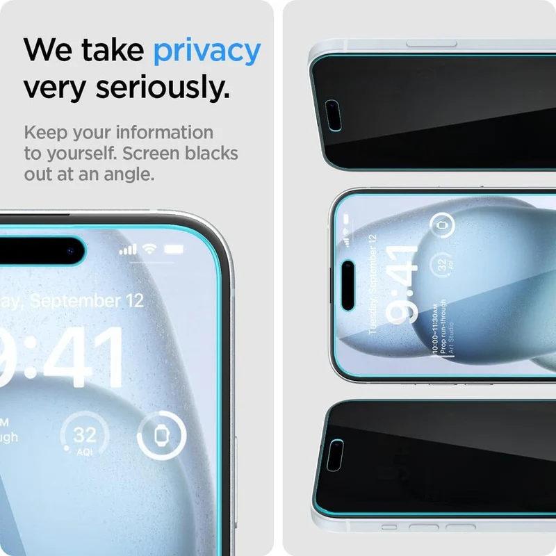 SPIGEN EZ Fit Privacy 2PCS Glass Screen Protector for iPhone 16/15 (Black)