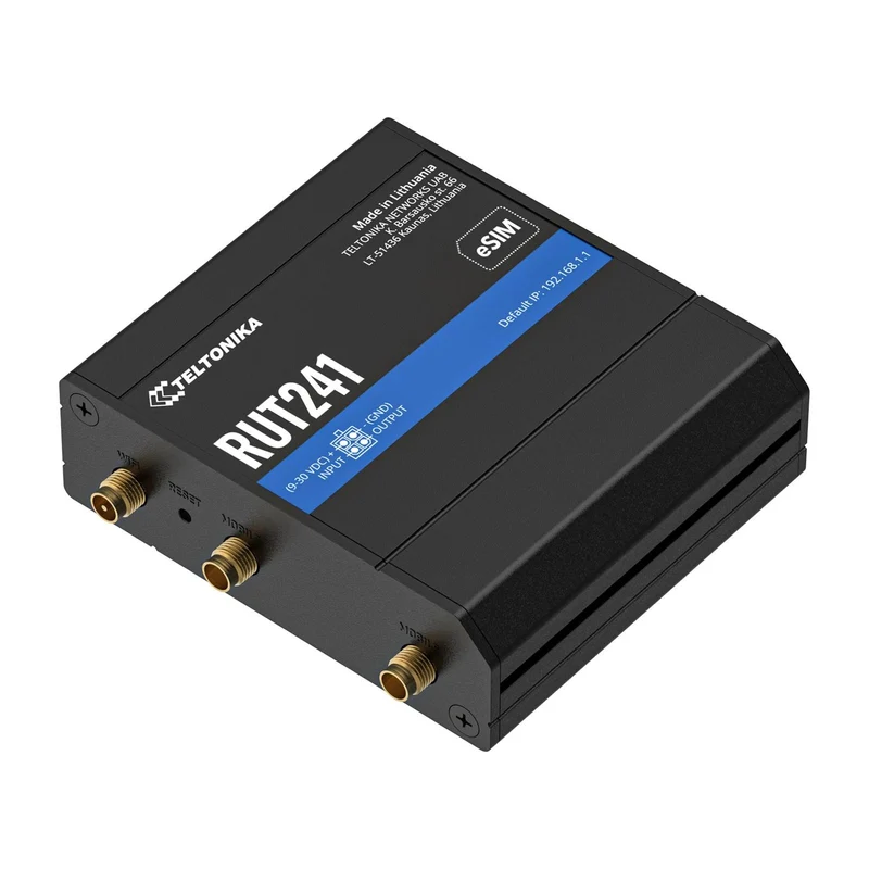 Teltonika RUT241 eSIM | Industrieller 4G-LTE- Router | Cat 4, 2x RJ45 100Mb/s, eSIM Router für