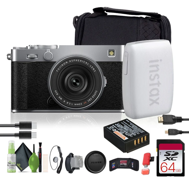 FUJIFILM X-E5 Mirrorless Digital Camera with XF 23mm f/2.8 Lens (silver), Printer -White