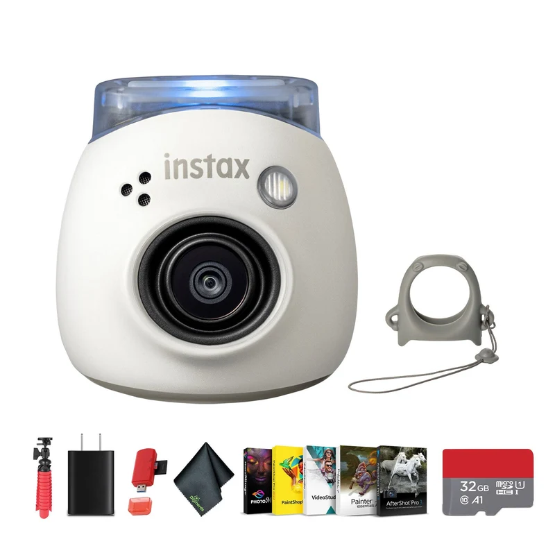 FUJIFILM INSTAX PAL Digital Camera (MilkyWhite), Memory Card Wallet, Memory Card