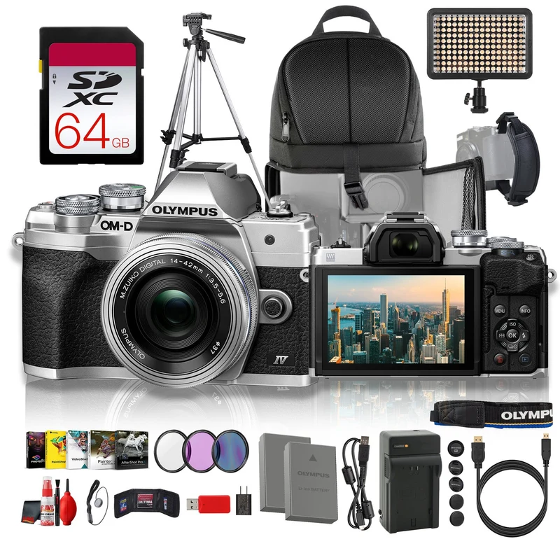 OM SYSTEM OM-D E-M10 Mark IV Silver Camera 14-42mm EZ Lens Bundle
