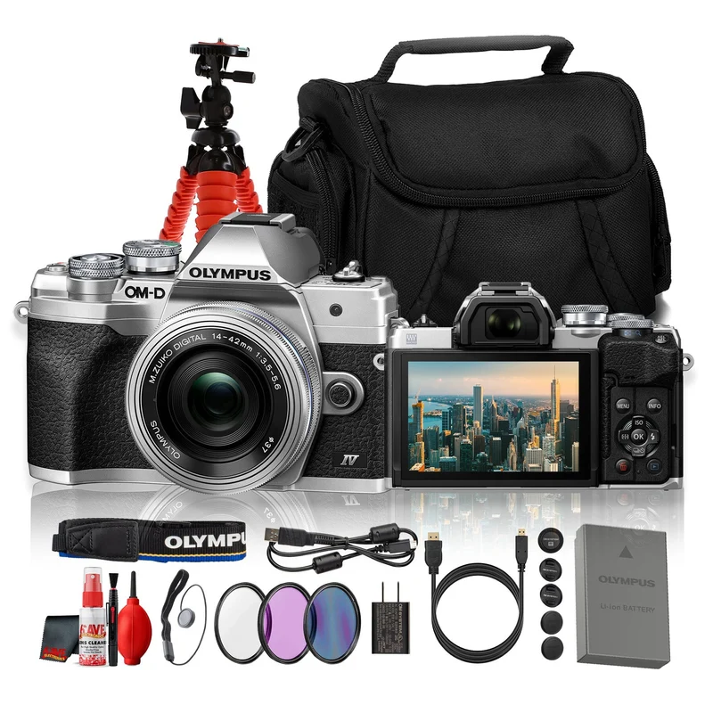 OM SYSTEM OM-D E-M10 Mark IV Mirrorless Digital Camera Silver 14-42mm EZ Lens(Bundle)