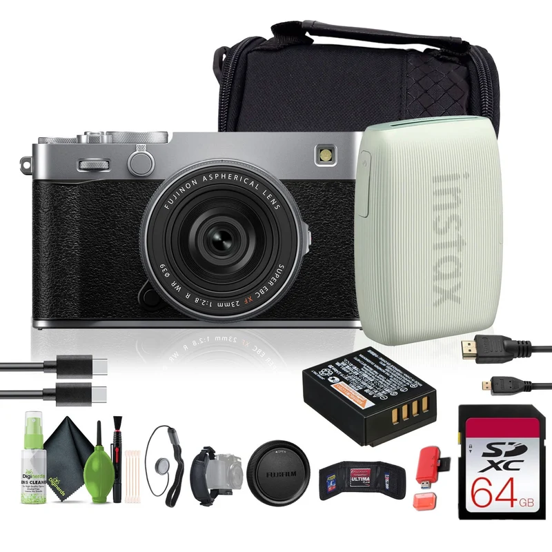 FUJIFILM X-E5 Mirrorless Digital Camera with XF 23mm f/2.8 Lens (silver), Printer -Green