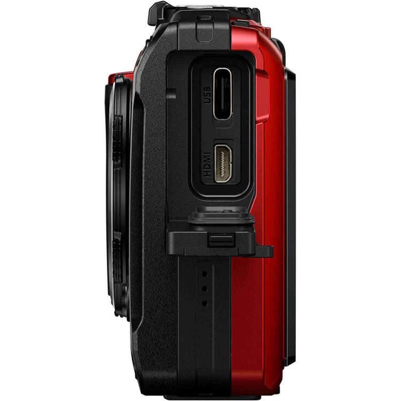 OM SYSTEM Tough TG-7 Digital Camera Bundle (Red) + 64GB Card + Case + Battery
