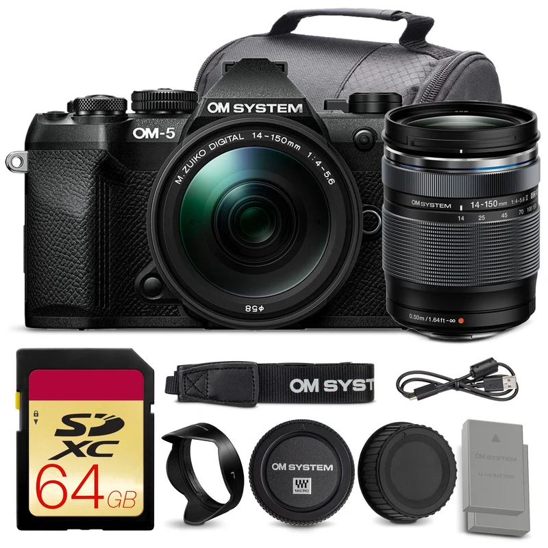 OM SYSTEM OM-5 Mark II Mirrorless Camera with 14-150mm f/4-5.6 II Lens + 64GB Card + More