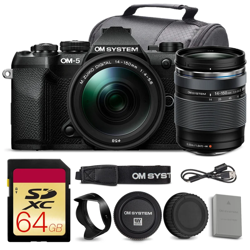 OM SYSTEM OM-5 Mark II Mirrorless Camera w/ 14-150mm f/4-5.6 II Lens + 64GB Card + Bag
