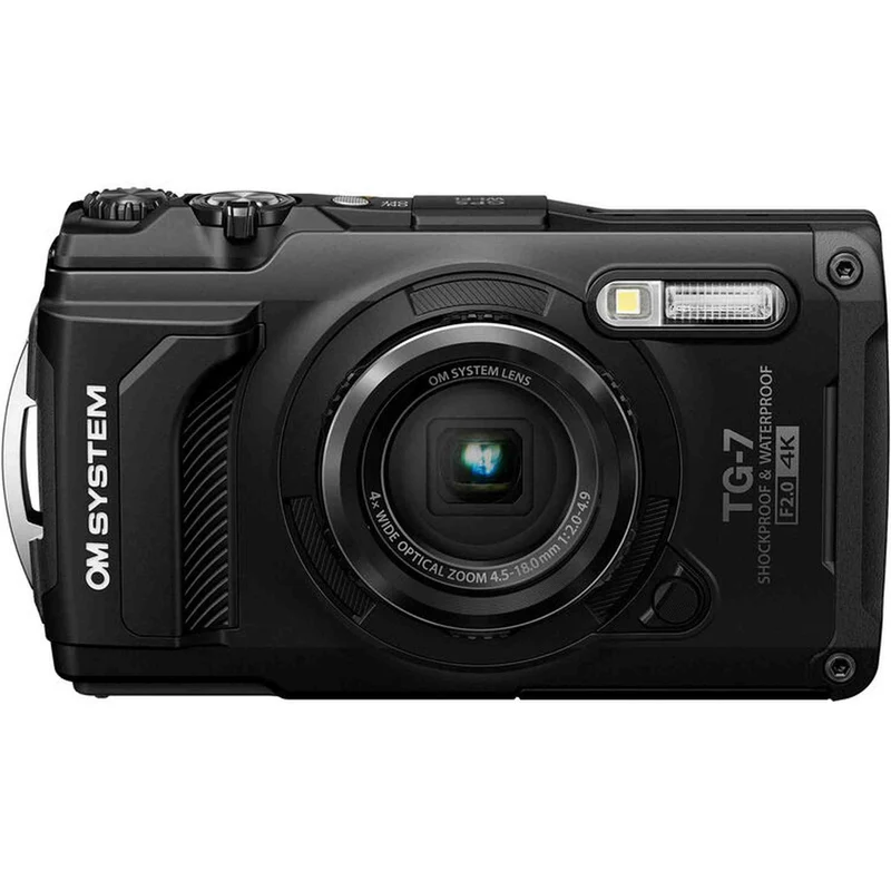 OM SYSTEM Tough TG-7 Digital Camera Bundle (Black) + 64GB Card + Case + Battery