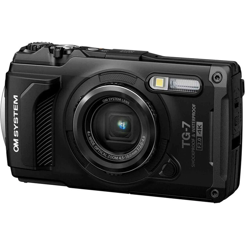 OM SYSTEM Tough TG-7 Digital Camera Bundle (Black) + 64GB Card + Case + Battery