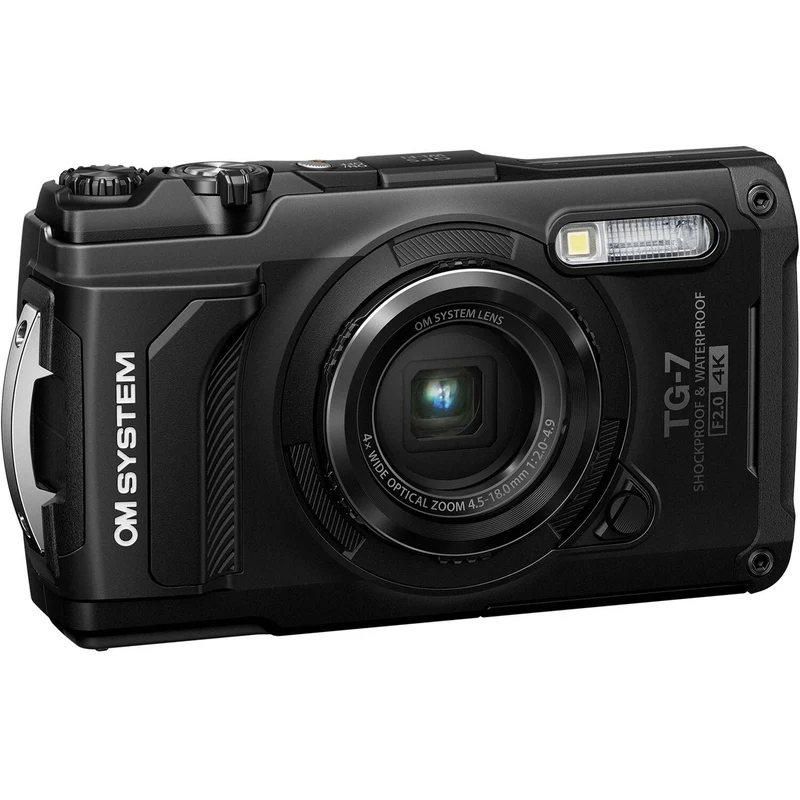 OM SYSTEM Tough TG-7 Digital Camera Bundle (Black) + 64GB Card + Case + Battery