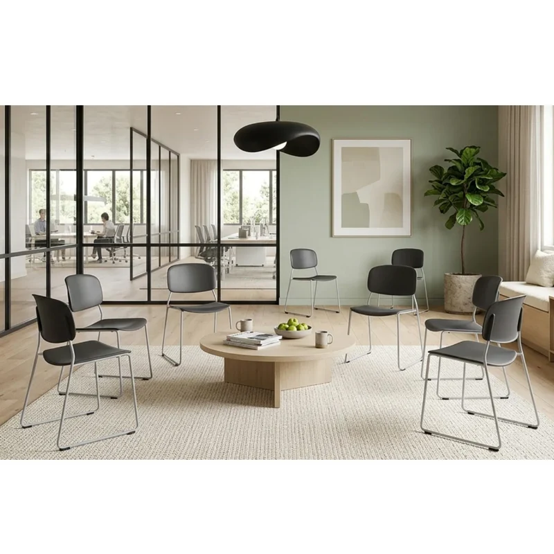 Sabia Felix Pre-Assembled Chair Cushioned Seat Lightweight Stackable Seating (Black)