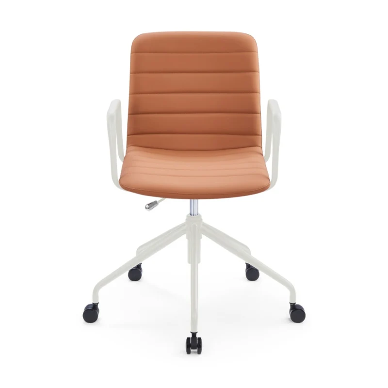Sabia Baxter Pre-Assembled Chair Upholstered Seat Desk Seating (Tan/White Frame)