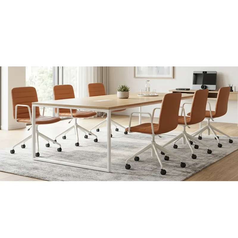 Sabia Baxter Pre-Assembled Chair Upholstered Seat Desk Seating (Tan/White Frame)