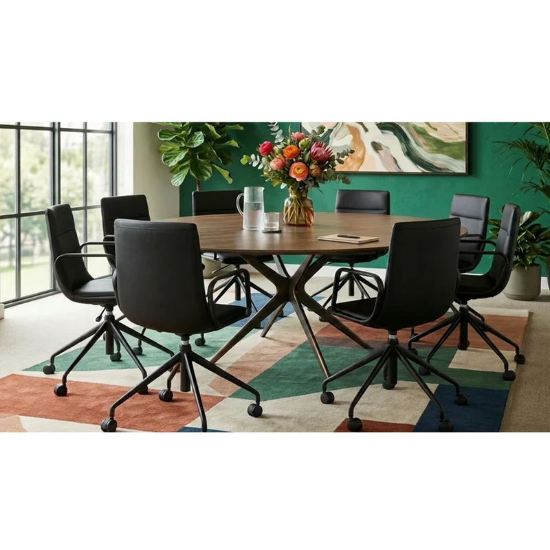Sabia Maison Pre-Assembled Chair Leather-Like Upholstered Meeting Room (Black)