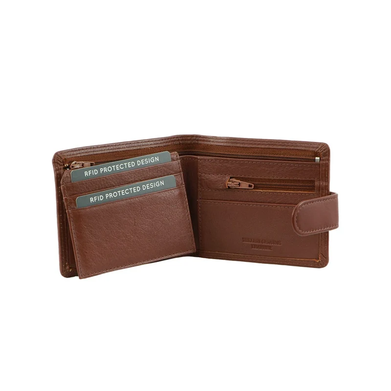 Milleni Men's Leather Tab Cash/Card RFID Protected Wallet 11x9.5cm Tan