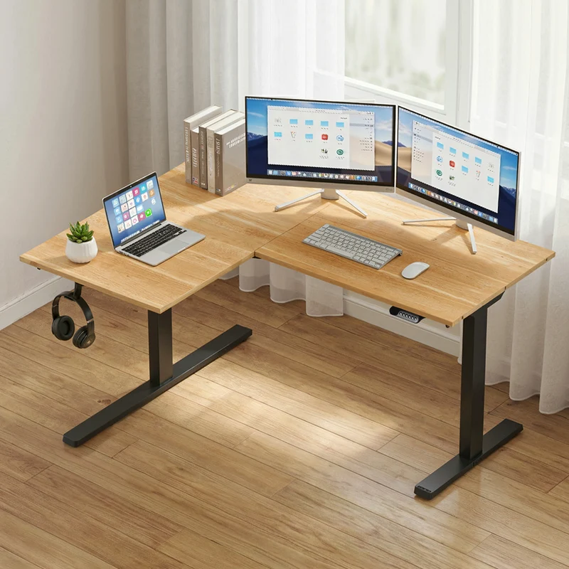 Artiss L‑Shape Electric Motorised Sit‑Stand Standing Desk Height Adjustable - Natural/Black