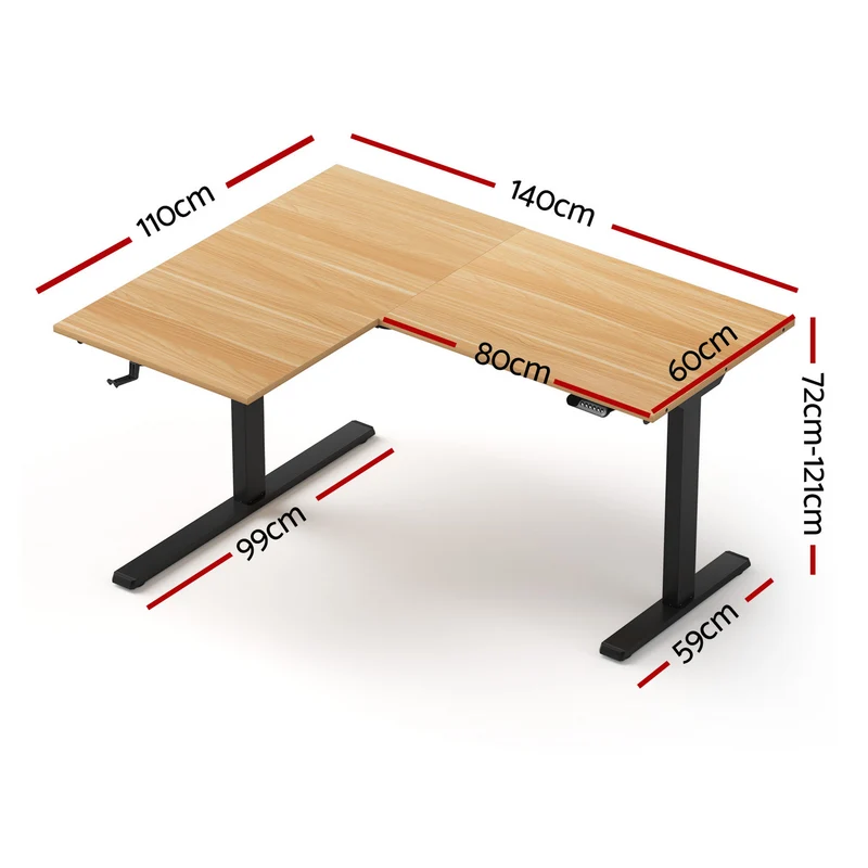 Artiss L‑Shape Electric Motorised Sit‑Stand Standing Desk Height Adjustable - Natural/Black