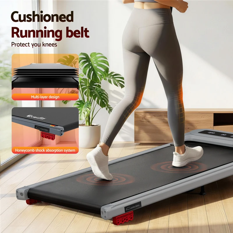 Everfit Treadmill Electric Walking Pad with Incline Under Desk Home Gym (Grey)