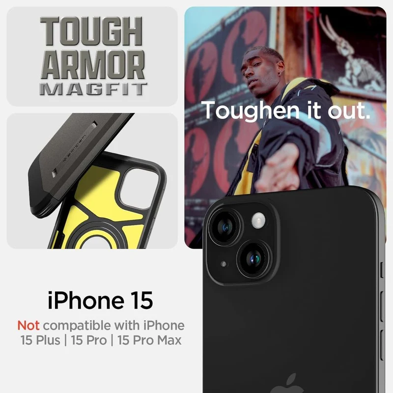 Spigen Apple iPhone 15 Tough Armor (MagFit) Case - Black