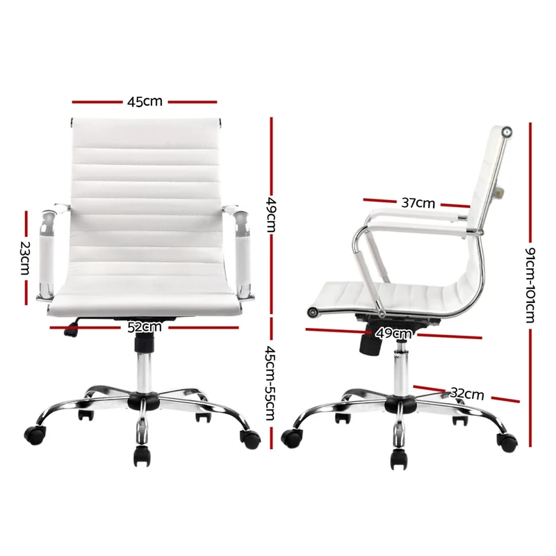 Artiss Office Chair Conference Chairs PU Leather Mid Back (White)
