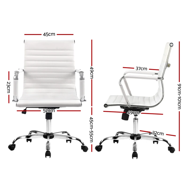 Artiss Office Chair Conference Chairs PU Leather Mid Back (White)