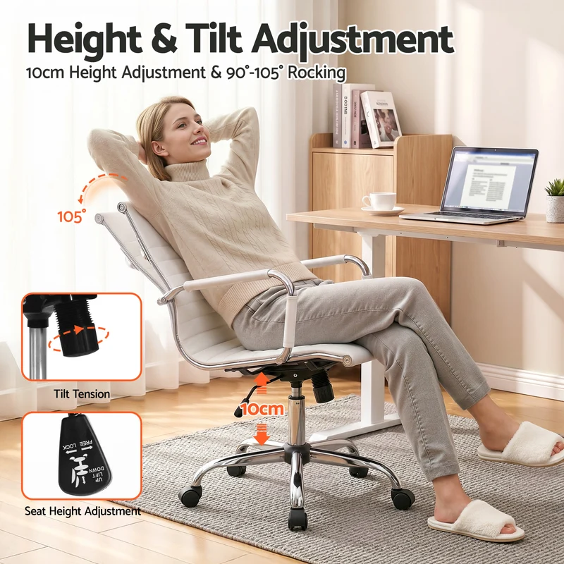 Artiss Office Chair Conference Chairs PU Leather Mid Back (White)