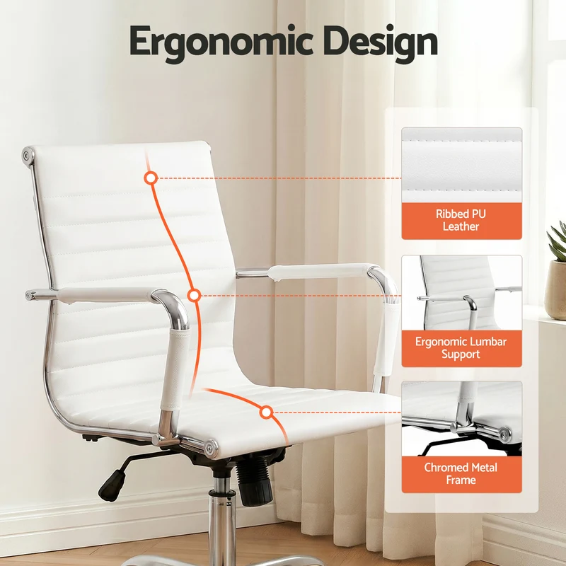 Artiss Office Chair Conference Chairs PU Leather Mid Back (White)