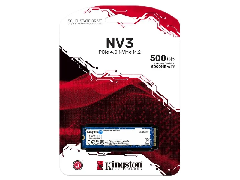 Kingston 500GB NV3 PCIe Gen4 M.2 2280 NVMe SSD (SNV3S/500G)