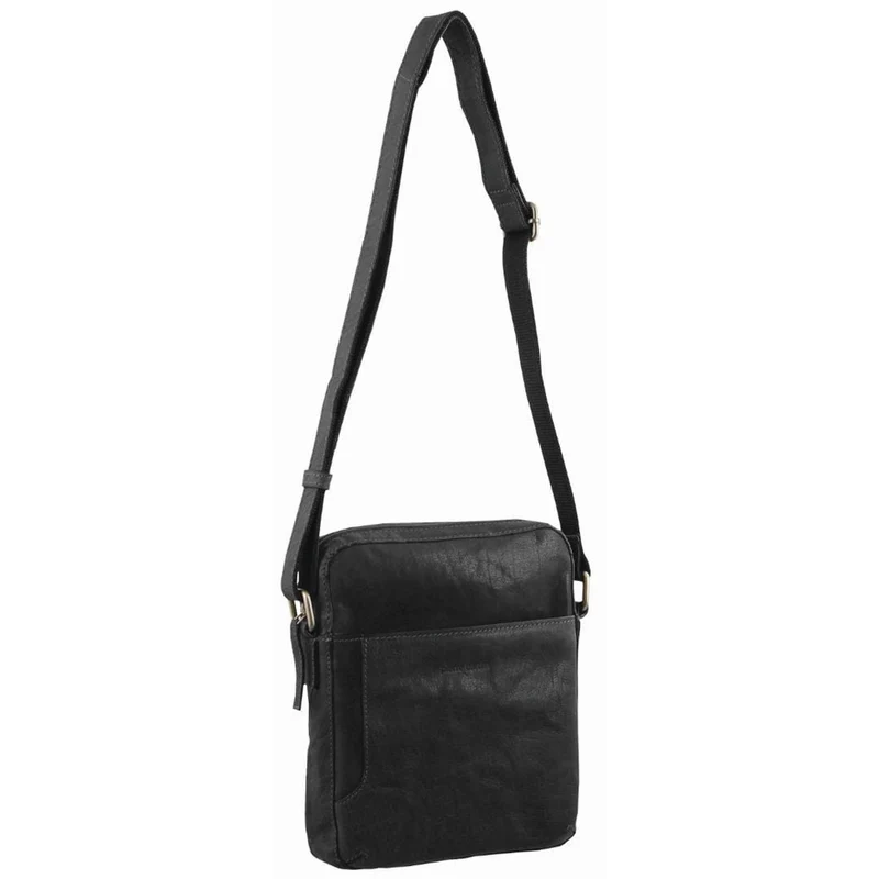 Pierre Cardin Unisex Rustic Leather Shoulder Crossbody/Tablet Bag 23cm Black