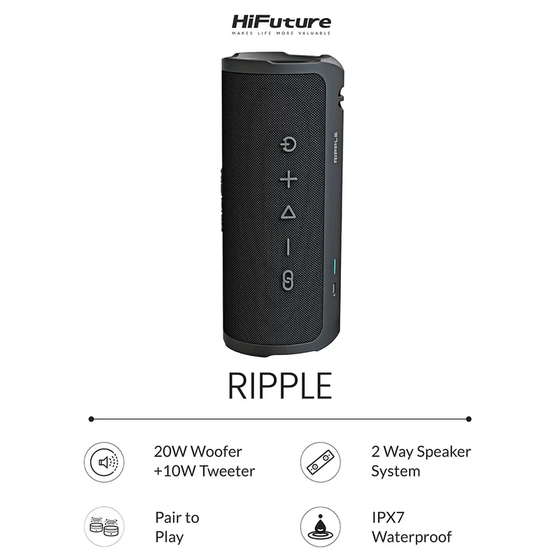 HiFuture Ripple 20W Portable Bluetooth Speaker (Black)