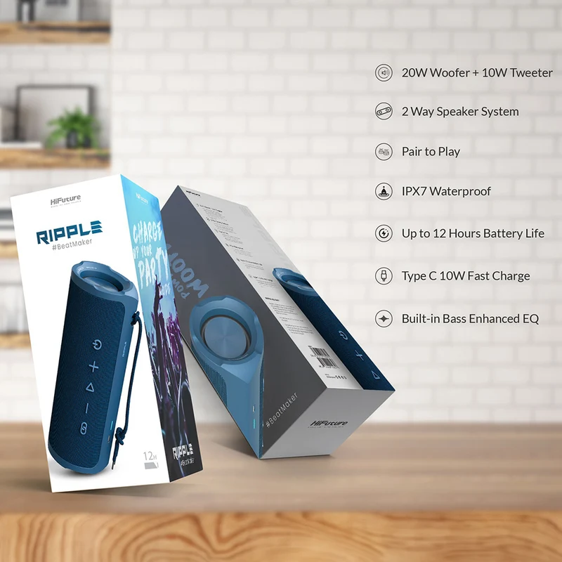 HiFuture Ripple 20W Portable Bluetooth Speaker (Blue)