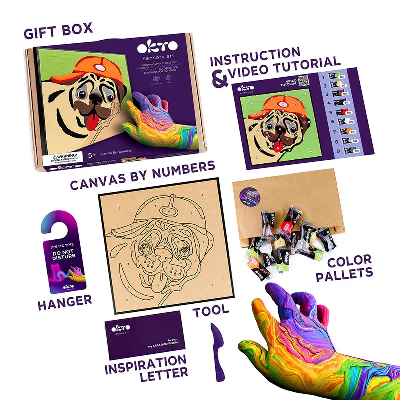 Okto Coloring with Clay Set by Numbers 29x29cm - Pug Dog