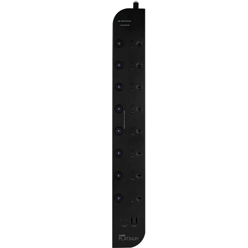Crest Platinum 8 Socket Switched Power Board USB PD 65W Equipment Protector