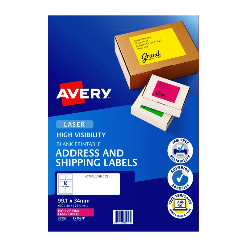 Avery Fluoro Pink High Visibility Shipping Labels for Laser Printers, 99.1 x 34 mm [400-Pieces]