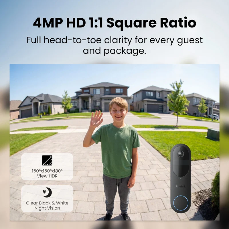 Reolink 2K 4MP Battery Video Doorbell Camera Head-to-Toe View, 2.4/5 GHz WiFi Two-Way Talk
