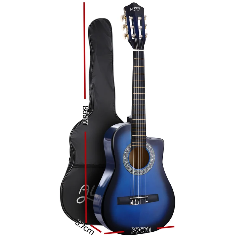Alpha 34" Classical Guitar Wooden Body Nylon String with Stand Beginner Blue