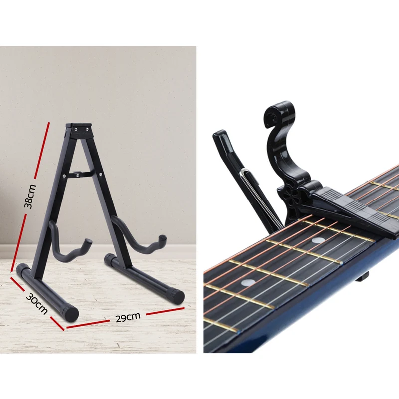 Alpha 34" Classical Guitar Wooden Body Nylon String with Stand Beginner Blue
