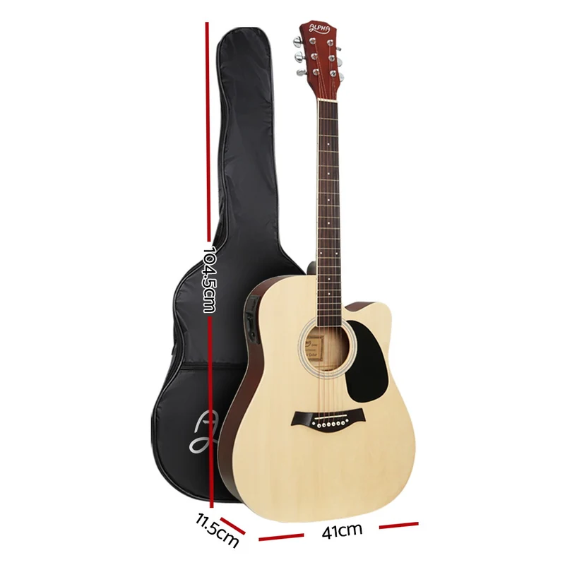 Alpha 41" Acoustic Guitar Equaliser Electric Output Cutaway with Stand Wood