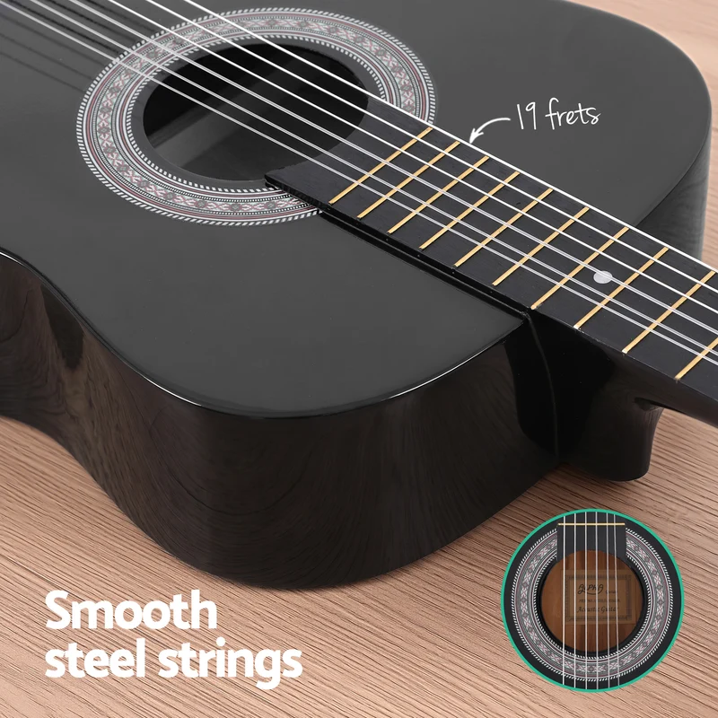Alpha 38" Acoustic Guitar Full Size Classical Cutaway Nylon String Black