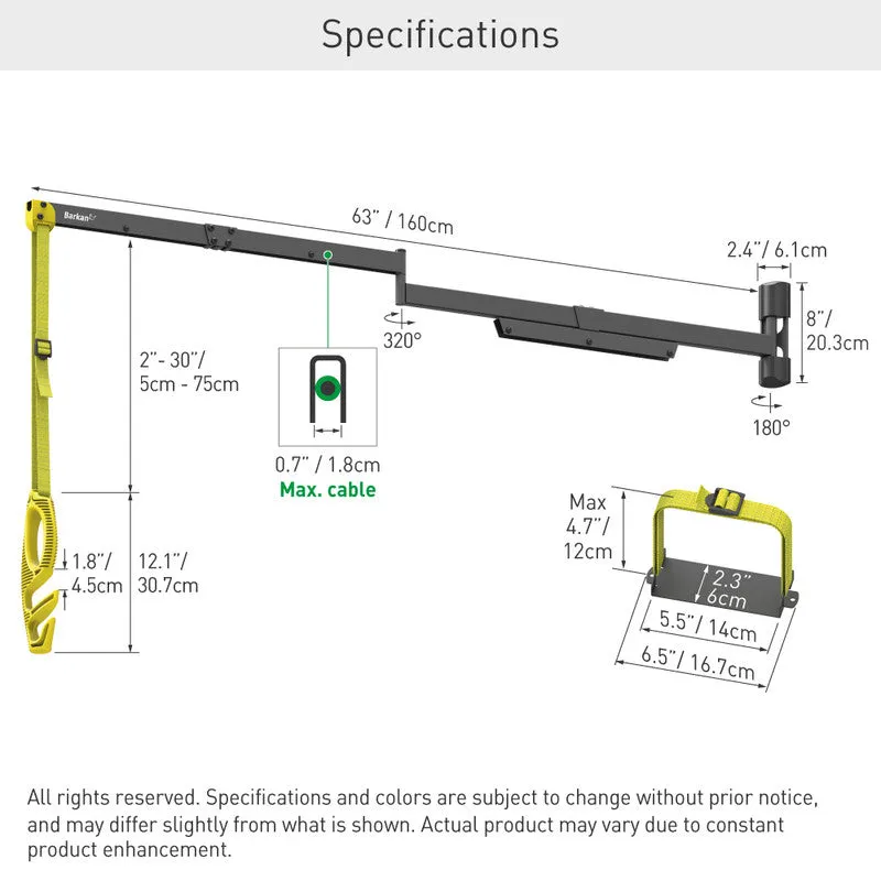 Barkan EV160WM2 160cm Protective EV Charging Cable Wall Arm