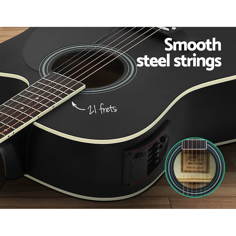 Alpha 41" Acoustic Guitar Equaliser Electric Output Cutaway with Stand Black