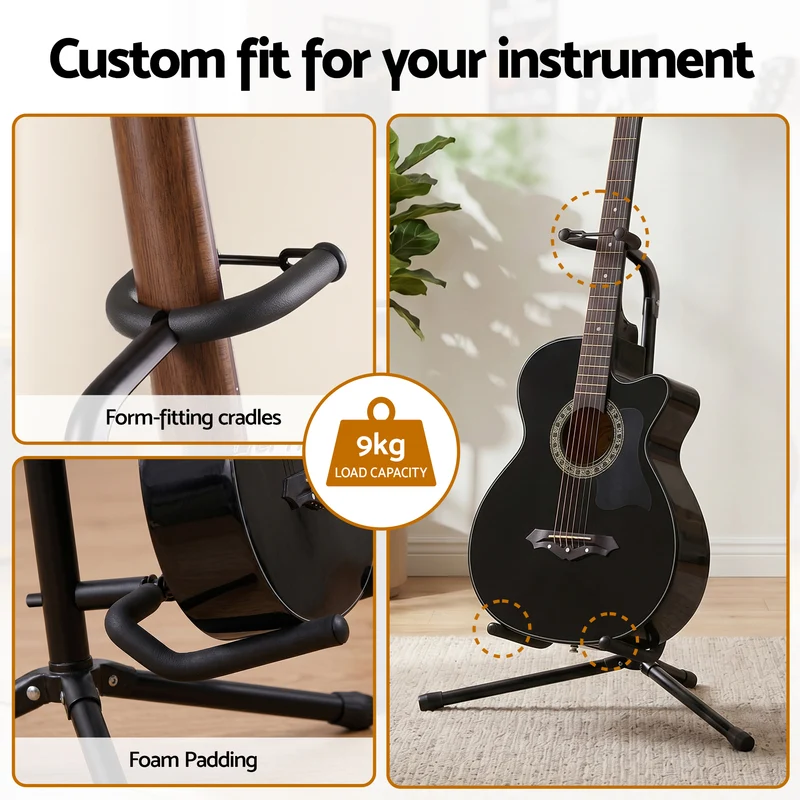 Alpha Iron Adjustable Guitar Stand Folding Instrument Holder Acoustic Bass Rack Black