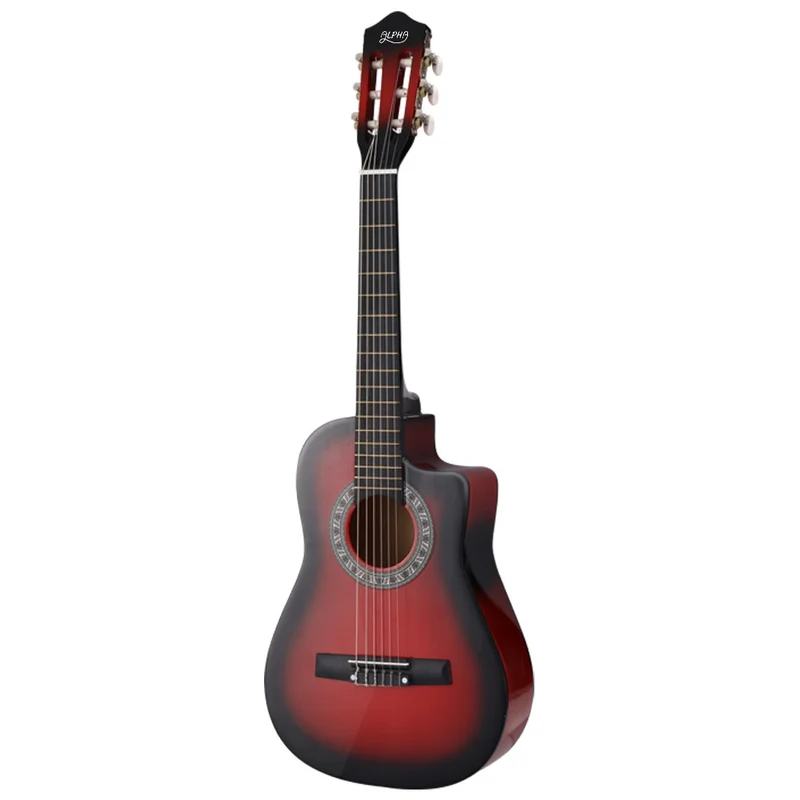 Alpha 34" Classical Guitar Wooden Body Nylon String with Stand Beginner Red