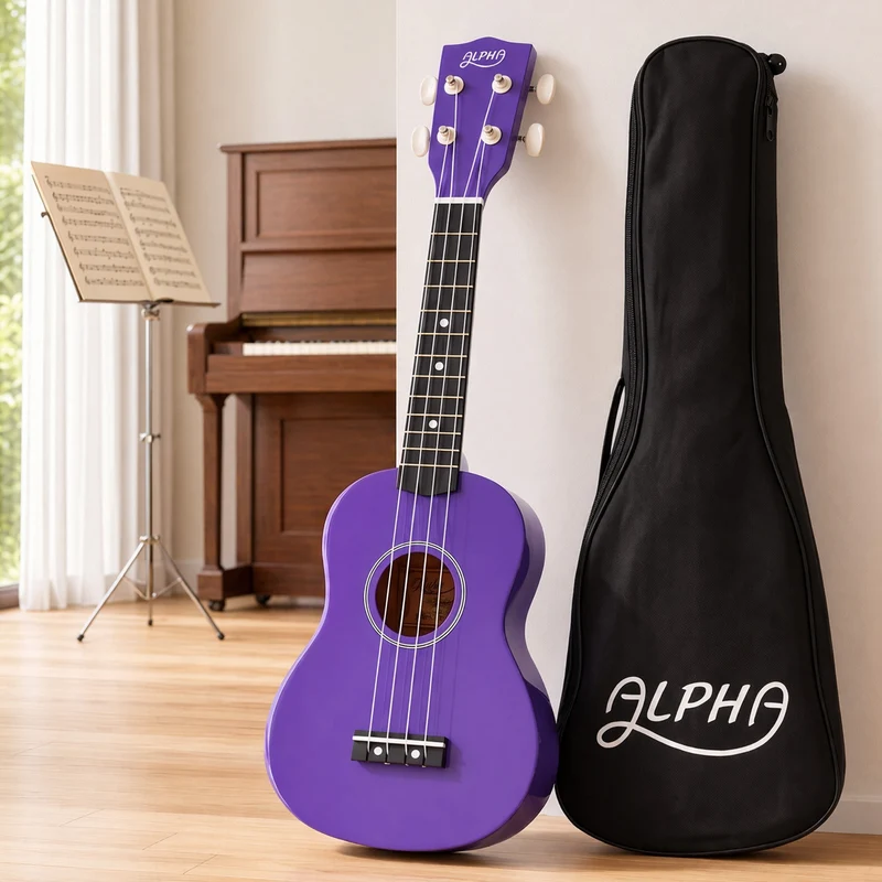Alpha 21" Ukulele Soprano Beginner Acoustic Small Guitar Kids Strings Purple
