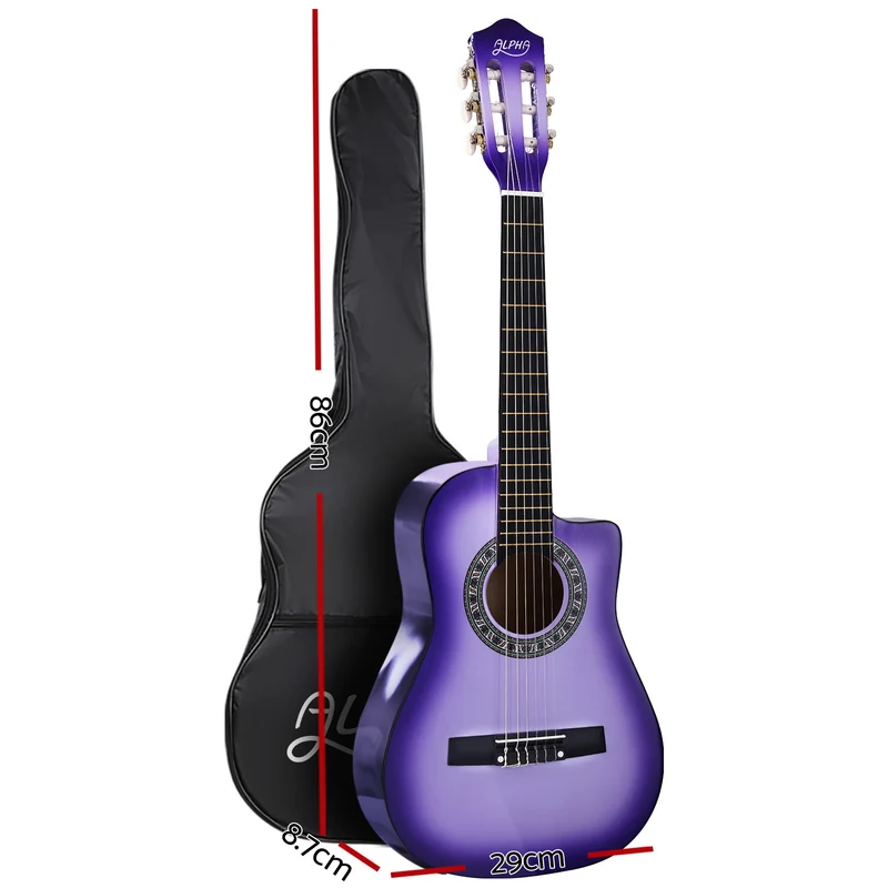 Alpha 34" Classical Guitar Wooden Body Nylon String with Stand Beginner Purple