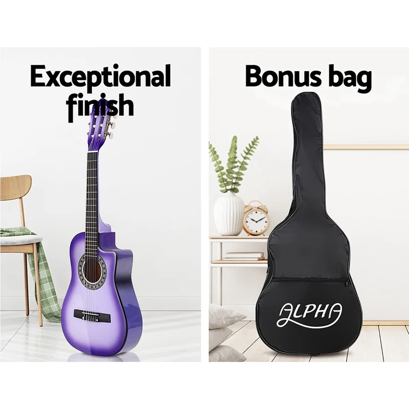 Alpha 34" Classical Guitar Wooden Body Nylon String with Stand Beginner Purple